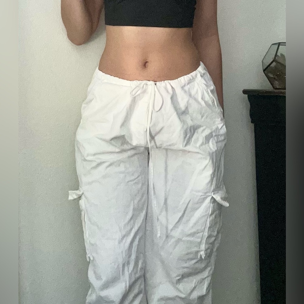 White Drawstring Parachute Pants